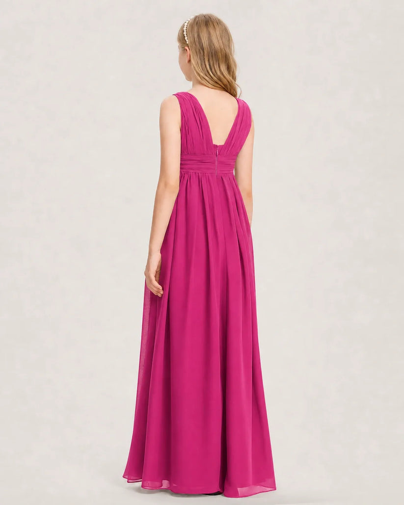 Hot Pink Chiffon A-line Junior Bridesmaid Dress Back View