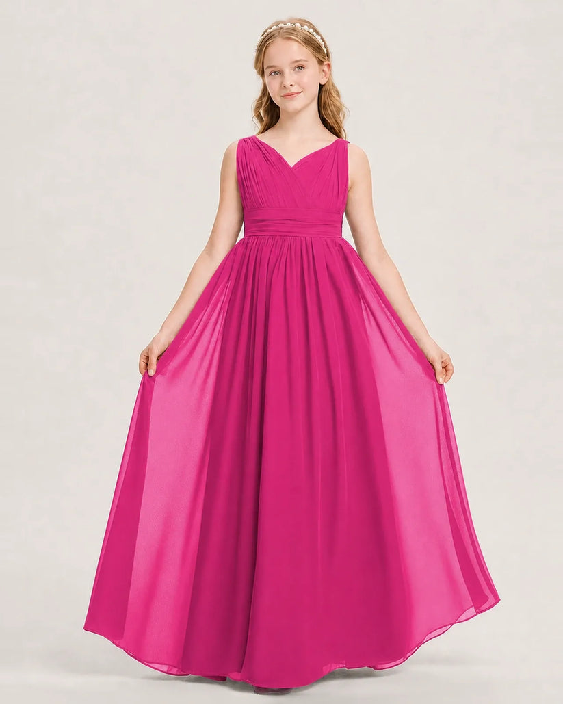 Hot Pink Chiffon A-line Junior Bridesmaid Dress Front View