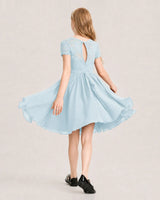 Baby Blue Chiffon A-line Junior Bridesmaid Dress Back View