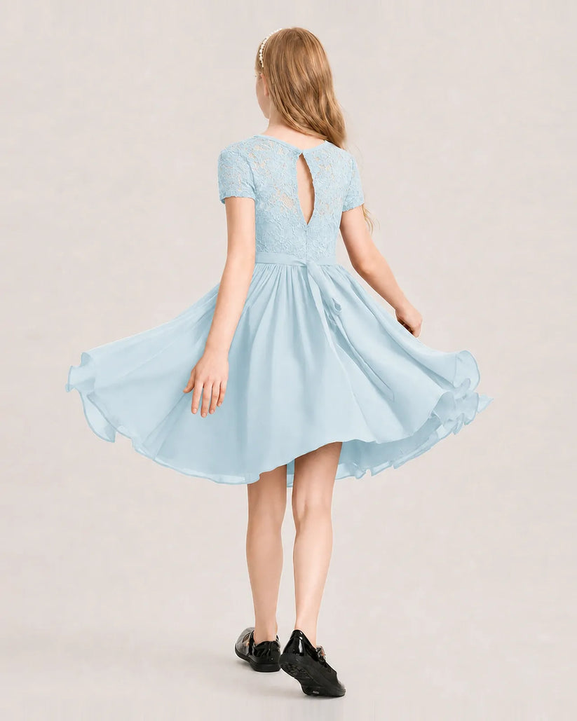 Baby Blue Chiffon A-line Junior Bridesmaid Dress Back View