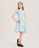 Baby Blue Lace Chiffon A-line Junior Bridesmaid Dress Front View