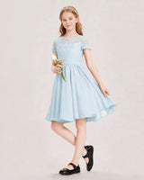 Baby Blue Chiffon A-line Junior Bridesmaid Dress Front View