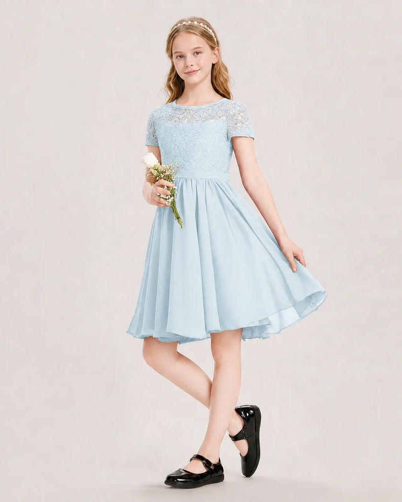 Baby Blue Chiffon A-line Junior Bridesmaid Dress Front View