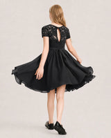 Black Chiffon A-line Junior Bridesmaid Dress Back View