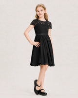 Black Chiffon A-line Junior Bridesmaid Dress Front View
