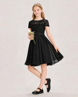 Black Chiffon A-line Junior Bridesmaid Dress Front View