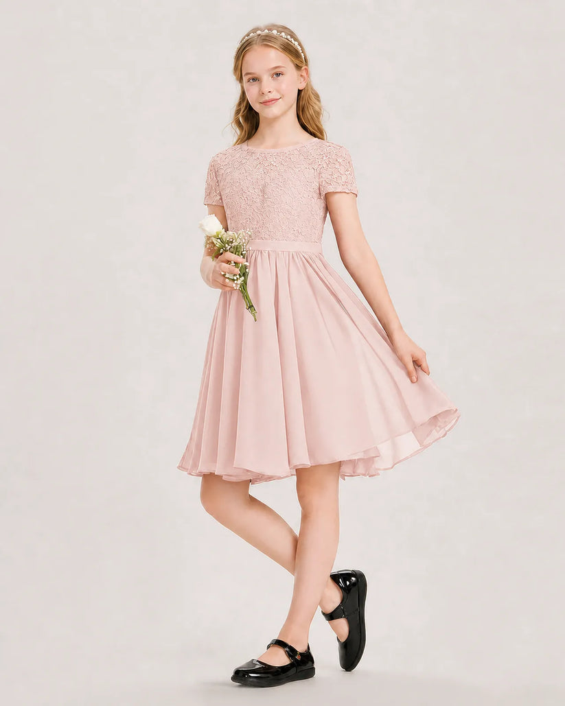 Blush Pink Chiffon A-line Junior Bridesmaid Dress Front View