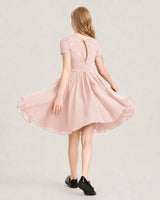 Blush Pink Chiffon A-line Junior Bridesmaid Dress Back View