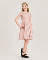 Blush Pink Chiffon A-line Junior Bridesmaid Dress Front View