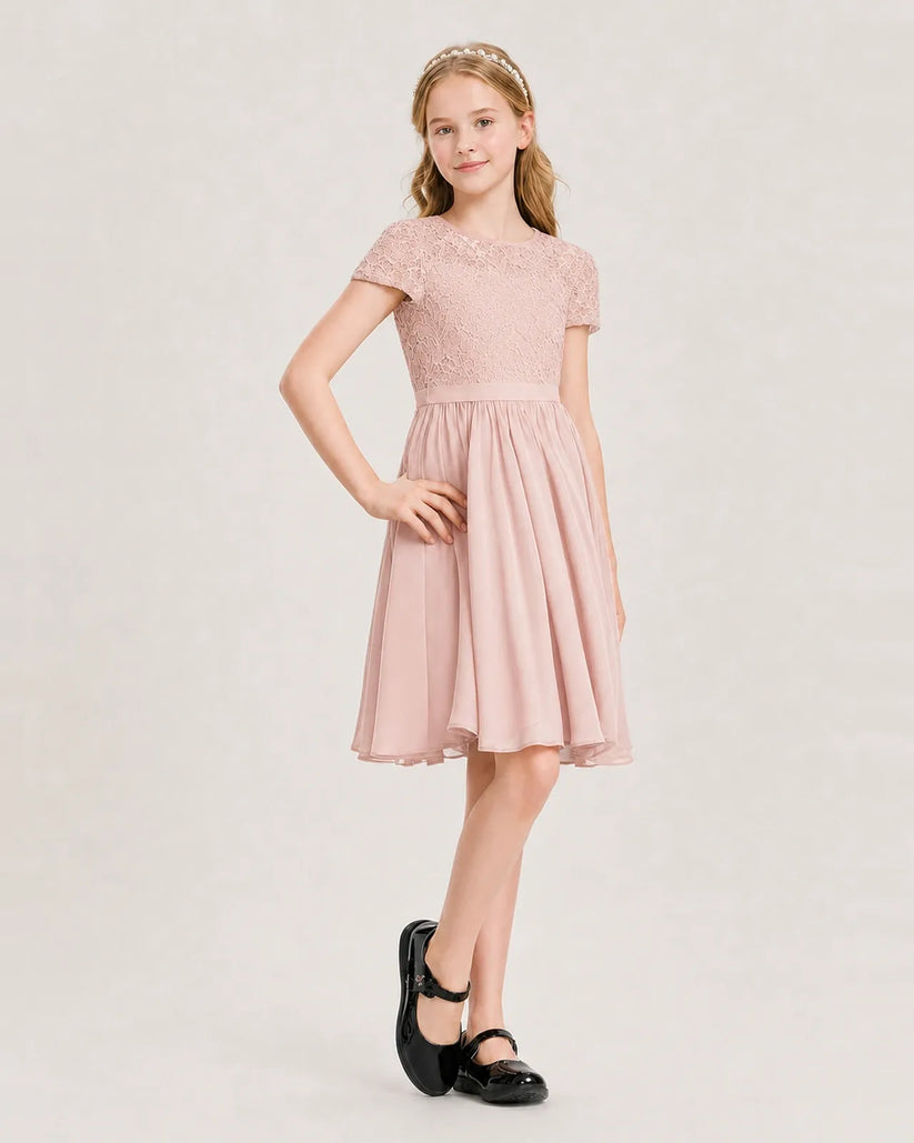 Blush Pink Chiffon A-line Junior Bridesmaid Dress Front View