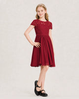 Burgundy Chiffon A-line Junior Bridesmaid Dress Front View