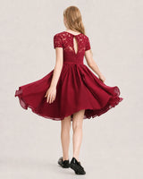 Burgundy Lace A-line Junior Bridesmaid Dress Back View