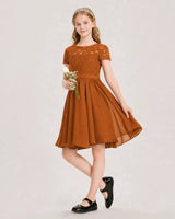 Burnt Orange Chiffon A-line Junior Bridesmaid Dress Front View