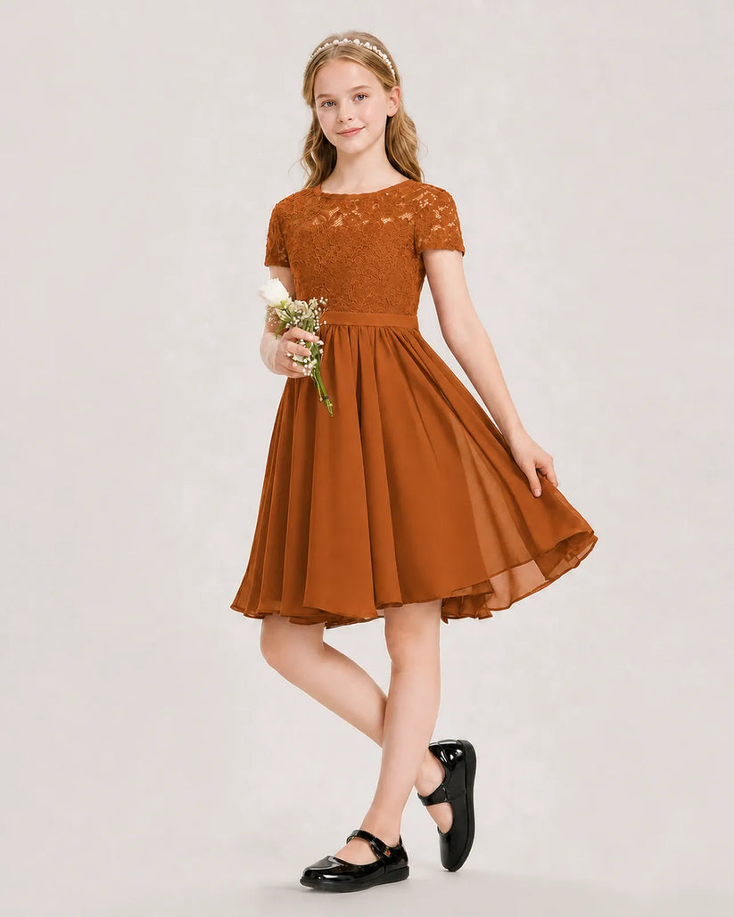 Burnt Orange Chiffon A-line Junior Bridesmaid Dress Front View