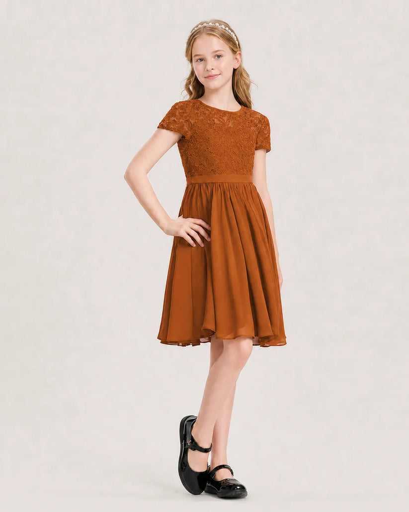 Burnt Orange Chiffon A-line Junior Bridesmaid Dress Front View