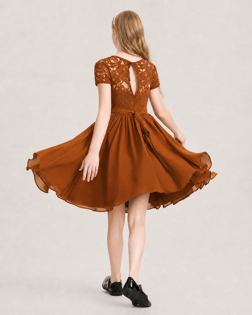 Burnt Orange Chiffon A-line Junior Bridesmaid Dress Back View