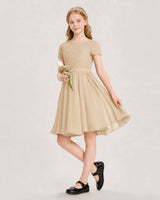 Champagne Chiffon A-line Junior Bridesmaid Dress Front View