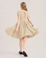 Champagne Chiffon A-line Junior Bridesmaid Dress Back View