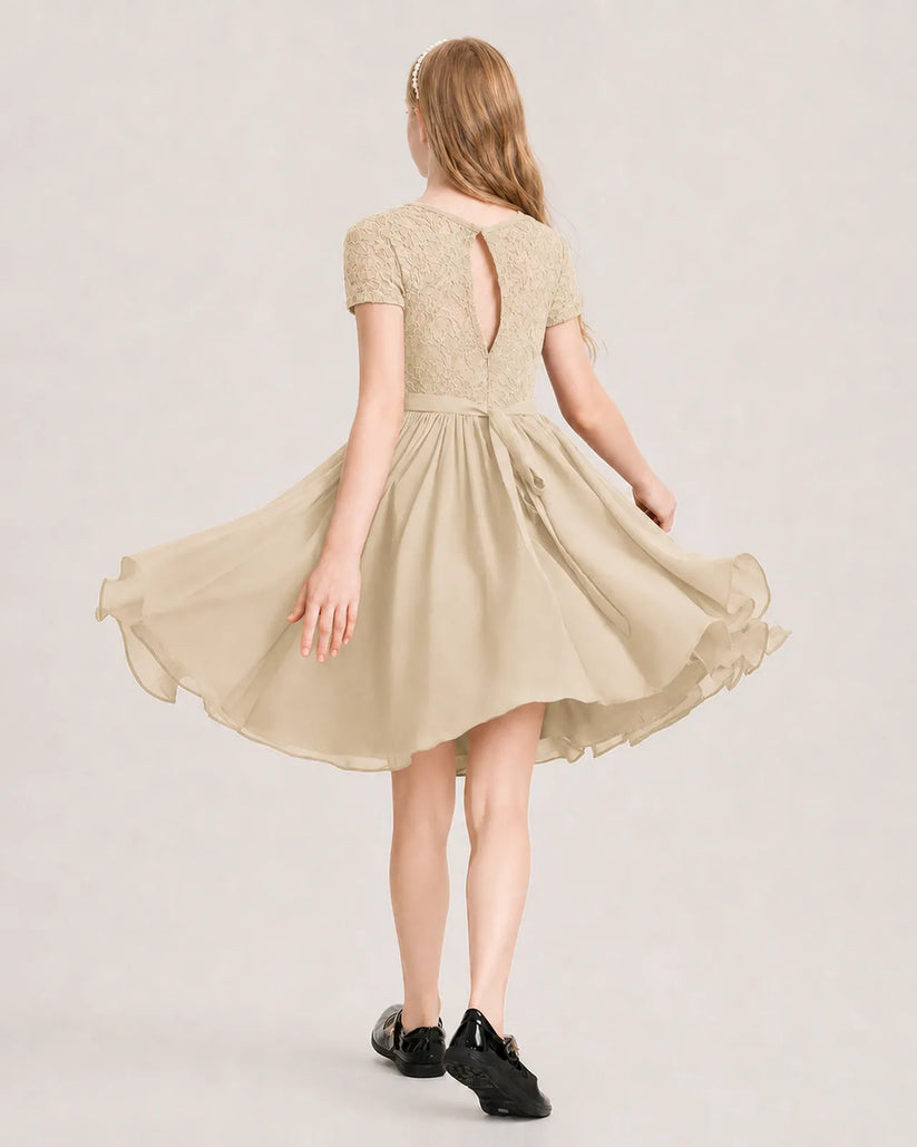 Champagne Chiffon A-line Junior Bridesmaid Dress Back View