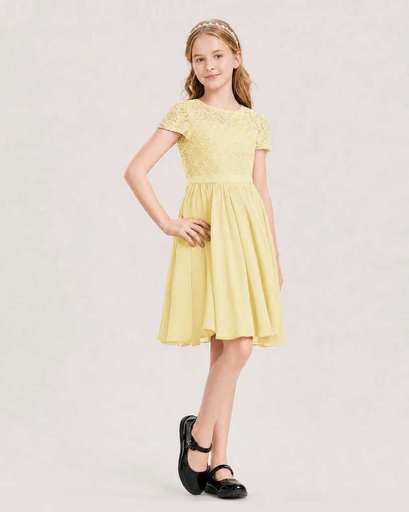 Daffodil Chiffon A-line Junior Bridesmaid Dress Front View