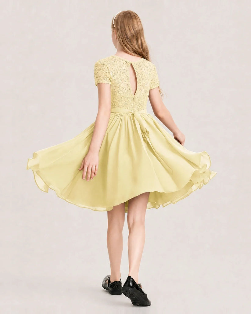 Daffodil Chiffon A-line Junior Bridesmaid Dress Back View