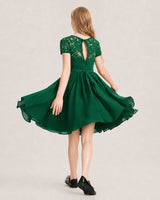 Dark Green Lace A-line Junior Bridesmaid Dress Back View