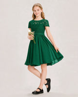 Dark Green Chiffon A-line Junior Bridesmaid Dress Front View