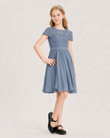Dusty Blue Chiffon A-line Junior Bridesmaid Dress Front View