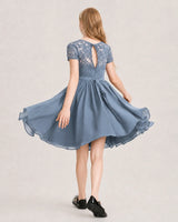Dusty Blue Chiffon A-line Junior Bridesmaid Dress Back View