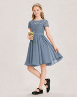 Dusty Blue Chiffon A-line Junior Bridesmaid Dress Front View