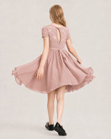 Dusty Rose Chiffon A-line Junior Bridesmaid Dress Back View