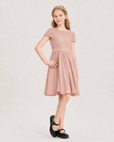 Dusty Rose Lace A-line Junior Bridesmaid Dress Front View