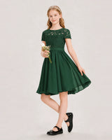 Emerald Green Chiffon A-line Junior Bridesmaid Dress Front View