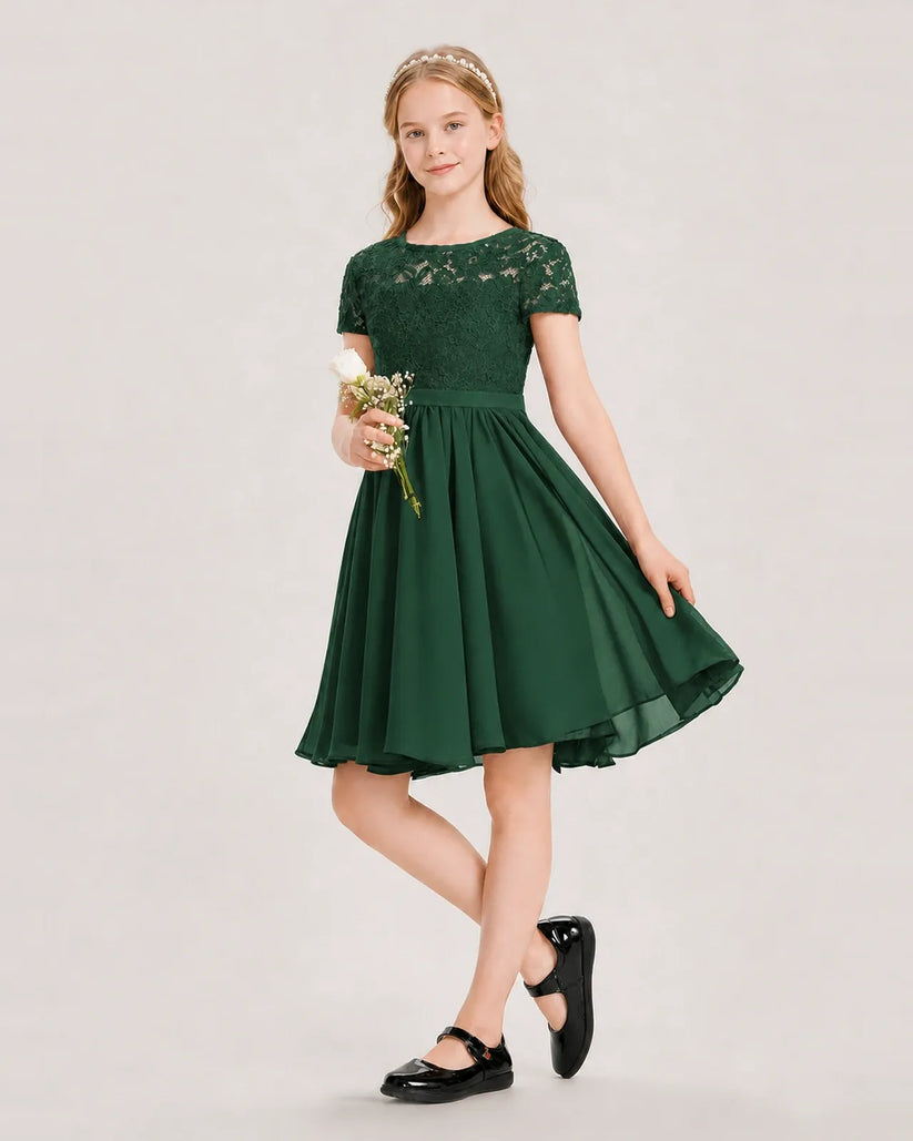 Emerald Green Chiffon A-line Junior Bridesmaid Dress Front View