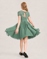 Eucalyptus Chiffon A-line Junior Bridesmaid Dress Back View