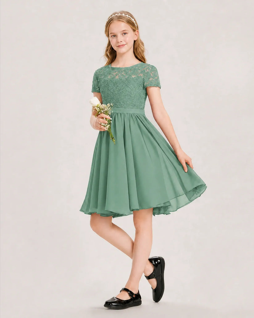 Eucalyptus Chiffon A-line Junior Bridesmaid Dress Front View