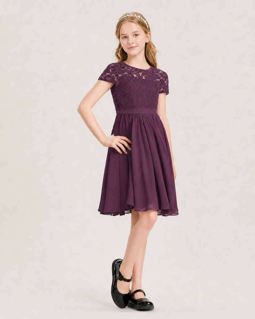 Grape Chiffon A-line Junior Bridesmaid Dress Front View