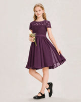 Grape Chiffon A-line Junior Bridesmaid Dress Front View