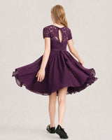 Grape Chiffon A-line Junior Bridesmaid Dress Back View