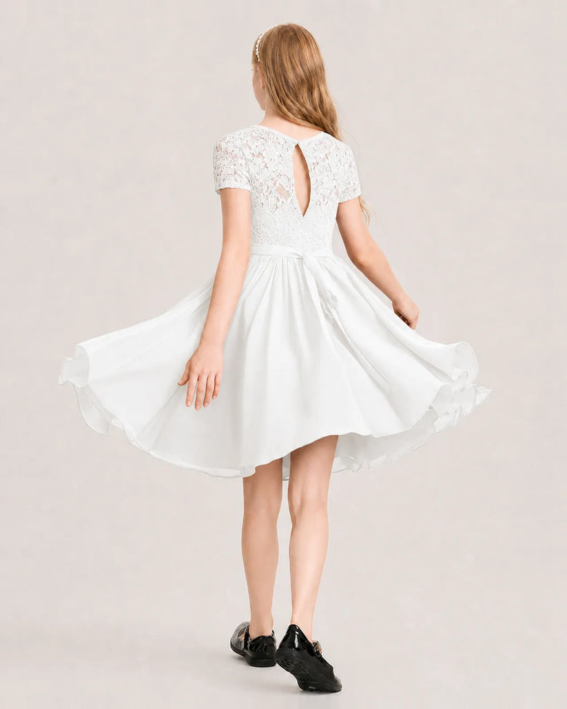 Ivory Chiffon A-line Junior Bridesmaid Dress Back View