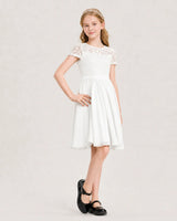 Ivory Lace A-line Junior Bridesmaid Dress Front View