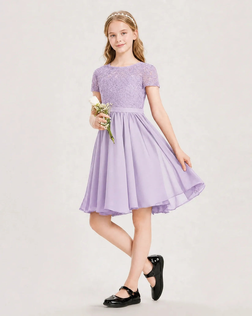 Lavender Chiffon A-line Junior Bridesmaid Dress Front View