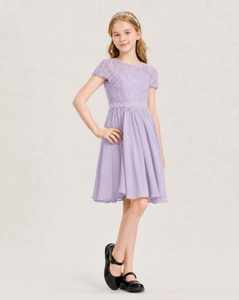 Lavender Chiffon A-line Junior Bridesmaid Dress Front View