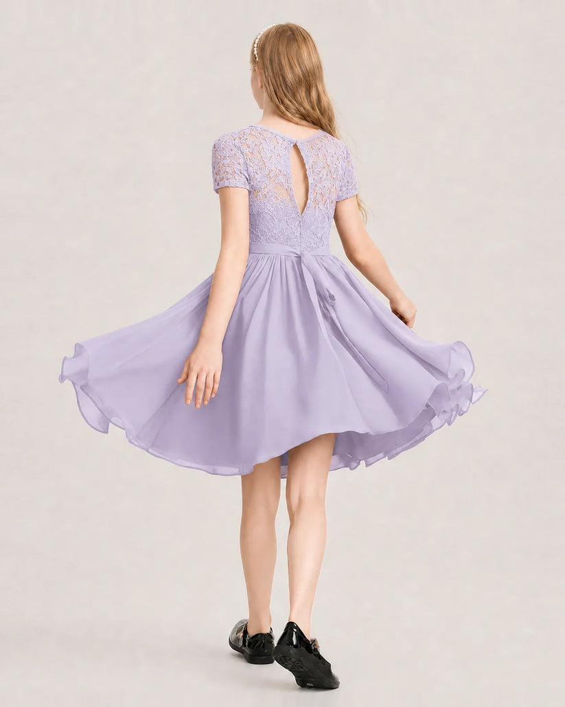 Lavender Chiffon A-line Junior Bridesmaid Dress Back View