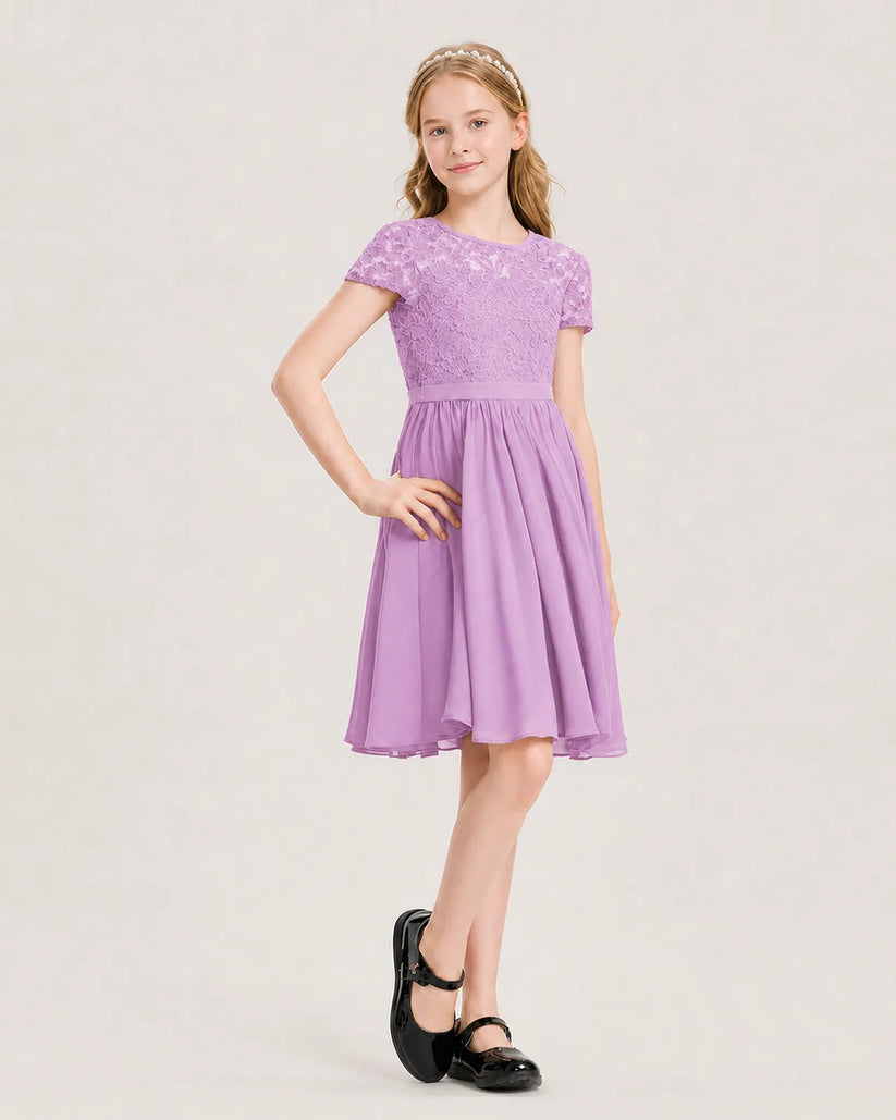 Lilac Chiffon A-line Junior Bridesmaid Dress Front View