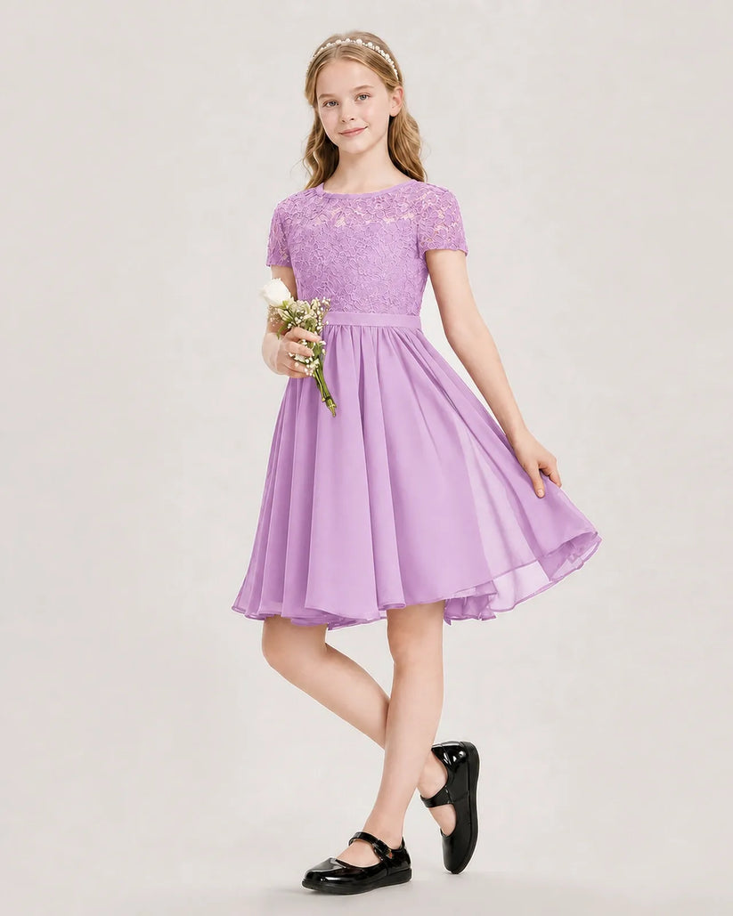 Lilac Chiffon A-line Junior Bridesmaid Dress Front View