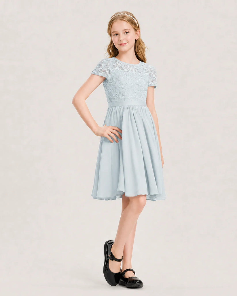 Mist Chiffon A-line Junior Bridesmaid Dress Front View