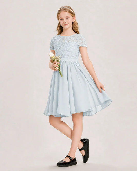 Mist Chiffon A-line Junior Bridesmaid Dress Front View