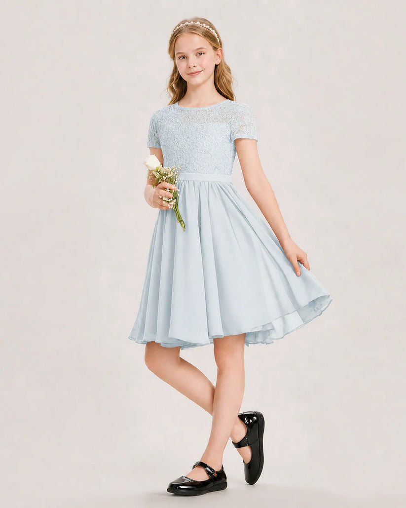 Mist Chiffon A-line Junior Bridesmaid Dress Front View