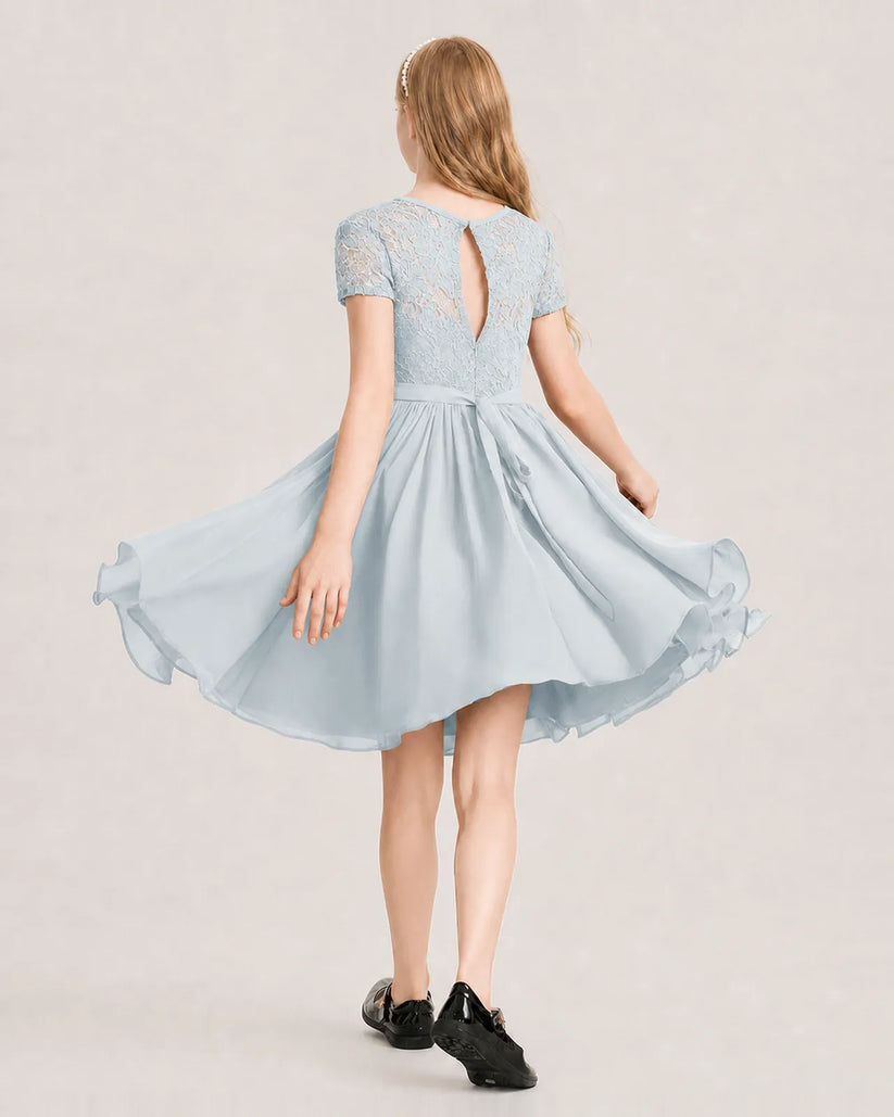 Mist Chiffon A-line Junior Bridesmaid Dress Back View